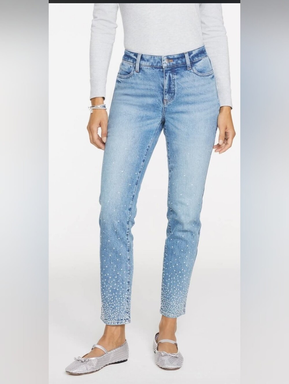 Talbots Slim Ankle Rhinestones Jeans In Avalon Wash Petite